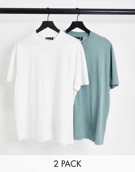 ASOS DESIGN – Zestaw 2 T-shirtów o luźnym kroju z okrągłym dekoltem w kolorze białym i niebieskim