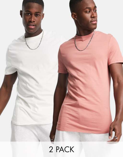 ASOS DESIGN – Zestaw 2 T-shirtów o wydłużonym fasonie, z rozcięciami po bokach – MULTI