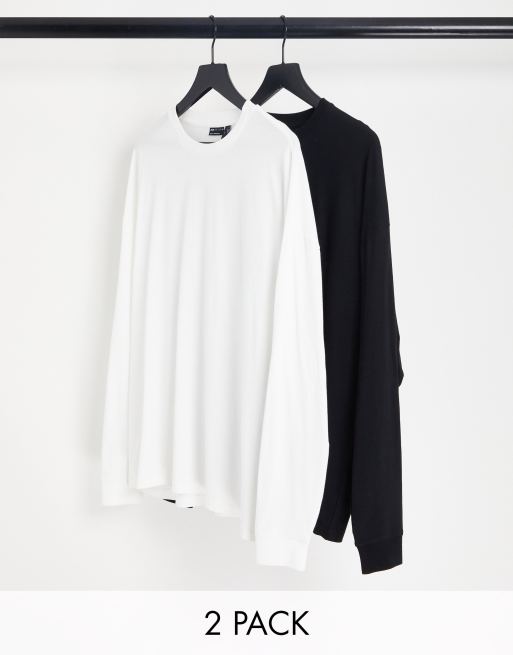 ASOS DESIGN – Zestaw 2 T-shirtów oversize z długimi rękawami w kolorach białym i czarnym
