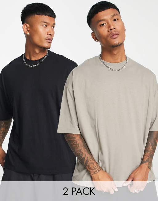 ASOS Design – Zestaw 2 T-shirtów oversize z okrągłym dekoltem w kolorze beżowym i czarnym