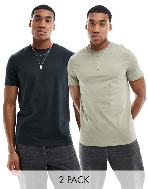 ASOS DESIGN – Zestaw 2 T-shirtów w kolorze czarnym i khaki