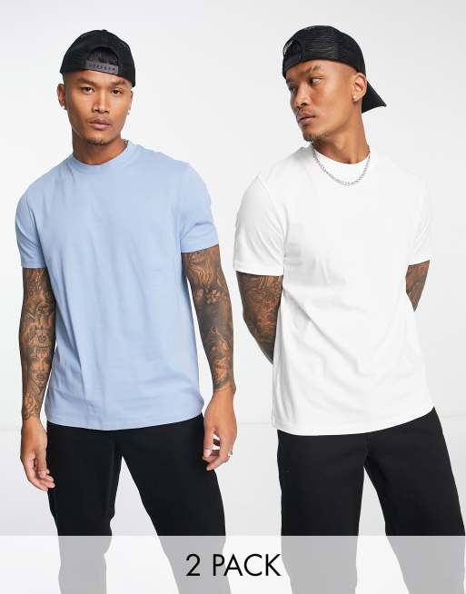 ASOS DESIGN – Zestaw 2 T-shirtów z okrągłym dekoltem w kolorach białym i niebieskim