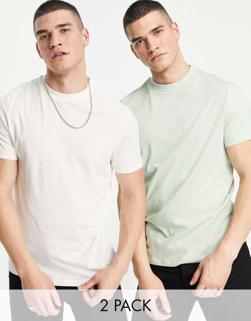 ASOS DESIGN – Zestaw 2 T-shirtów z okrągłym dekoltem w kolorach białym i zielonym