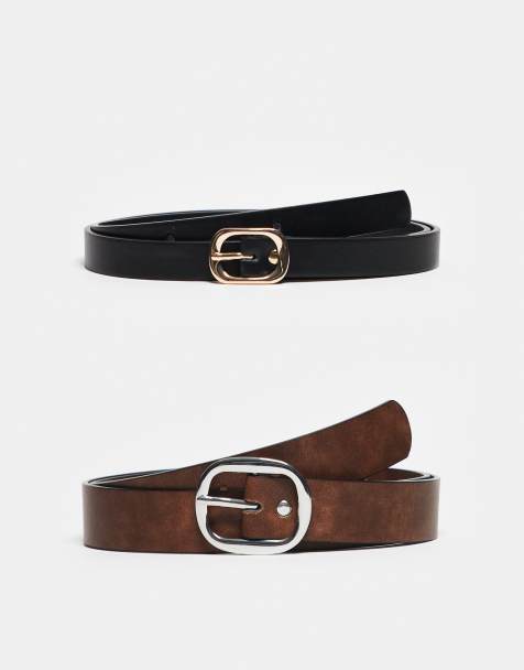 ASOS DESIGN – Zestaw 2 wąskich i szerokich pasków do jeansów na talię i biodra w różnych kolorach - view 1