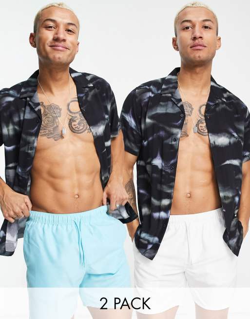 ASOS DESIGN – Zestaw 2 par średniej długości szortów kąpielowych w kolorze niebieskim i białym – w zestawie taniej