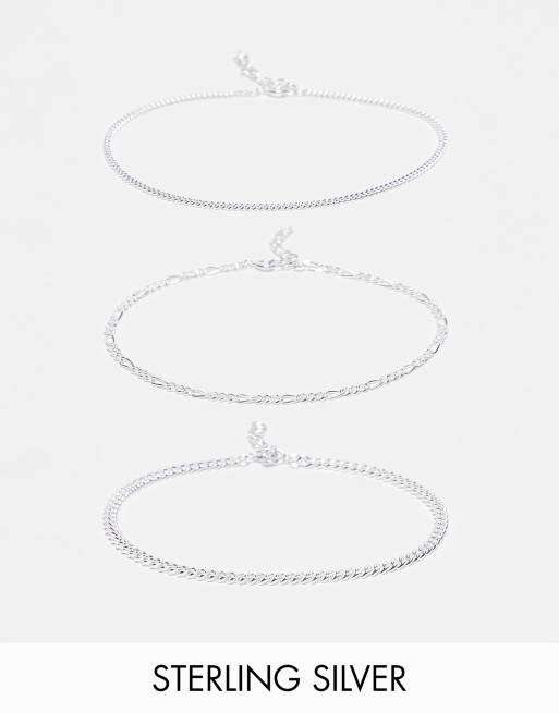 ASOS DESIGN – Zestaw 3 bransoletek łańcuszkowych o różnych splotach ze srebra wysokiej próby