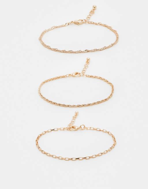 ASOS DESIGN – Zestaw 3 bransoletek łańcuszkowych w kolorze złota
