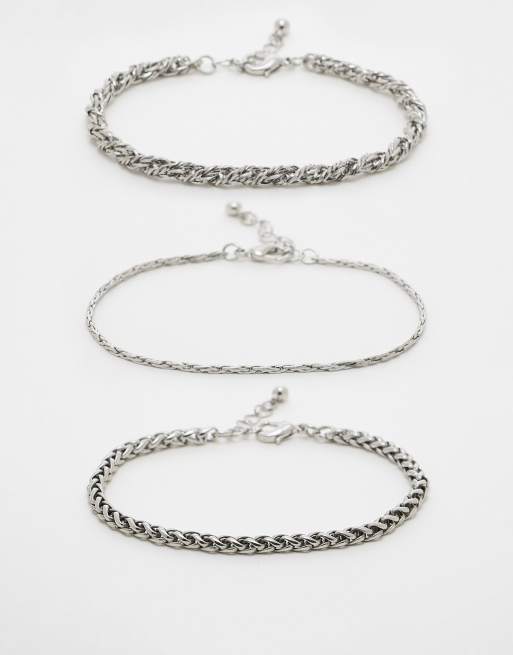 ASOS DESIGN – Zestaw 3 bransoletek łańcuszkowych w odcieniu srebra