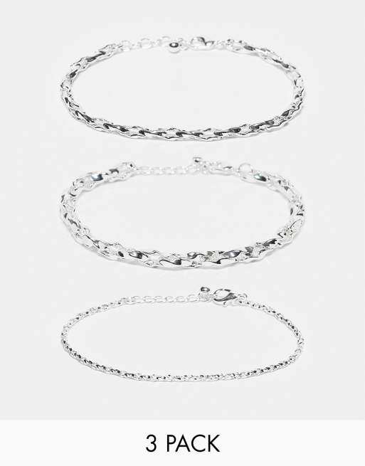 ASOS DESIGN – Zestaw 3 bransoletek w odcieniu srebra