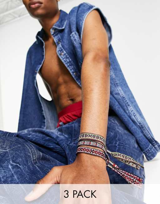 ASOS DESIGN – Zestaw 3 bransoletek z materiału w aztecki wzór