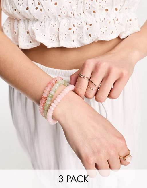 ASOS DESIGN – Zestaw 3 elastycznych bransoletek z koralików w stylu kamieni półszlachetnych