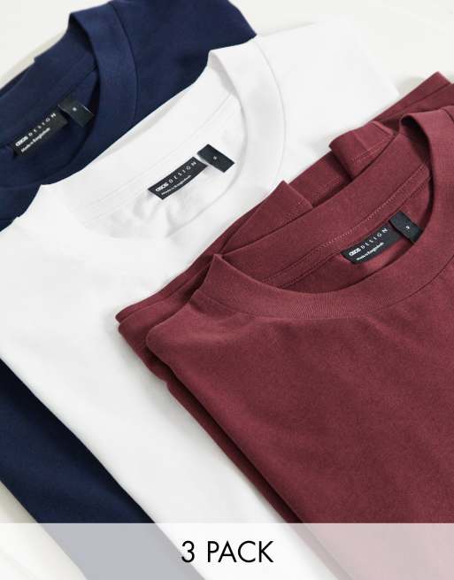 ASOS DESIGN – Zestaw 3 luźnych T-shirtów z okrągłym dekoltem – MULTI