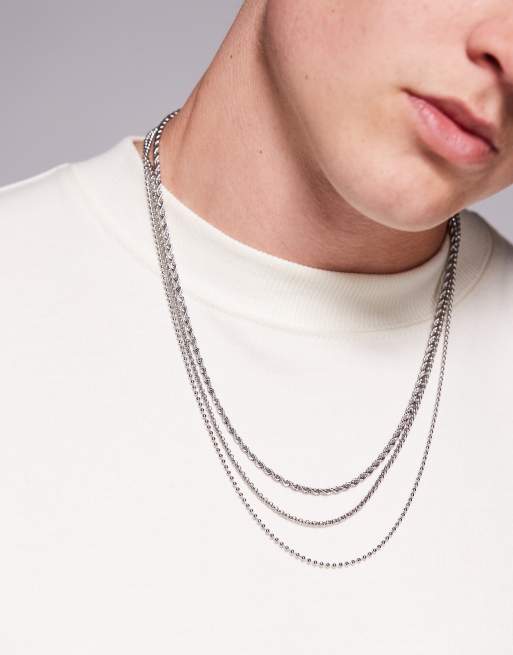ASOS DESIGN – Zestaw 3 naszyjników łańcuszkowych z wodoodpornej stali nierdzewnej w kolorze srebra