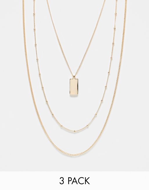 ASOS DESIGN – Zestaw 3 naszyjników z zawieszką w kolorze złota