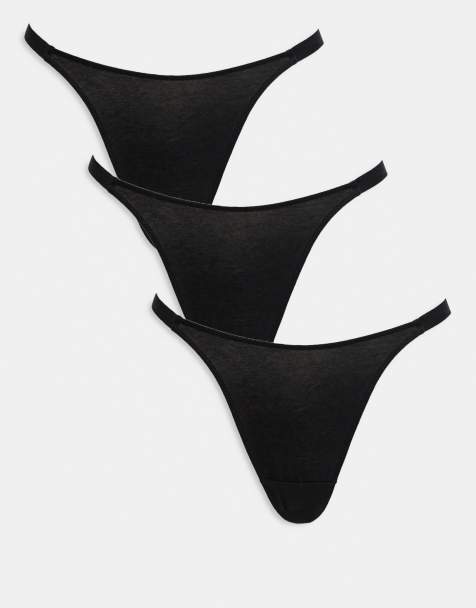 ASOS DESIGN 3 pack cotton tanga thong in black