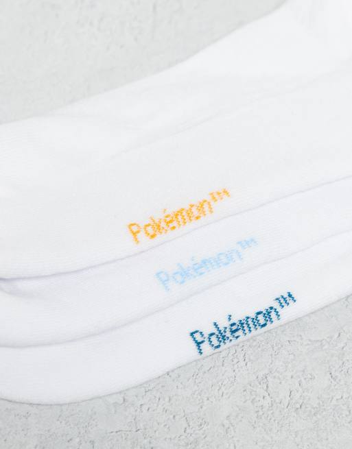 ASOS DESIGN – Zestaw 3 par biały skarpetek z Pokémonem, 3 z 3