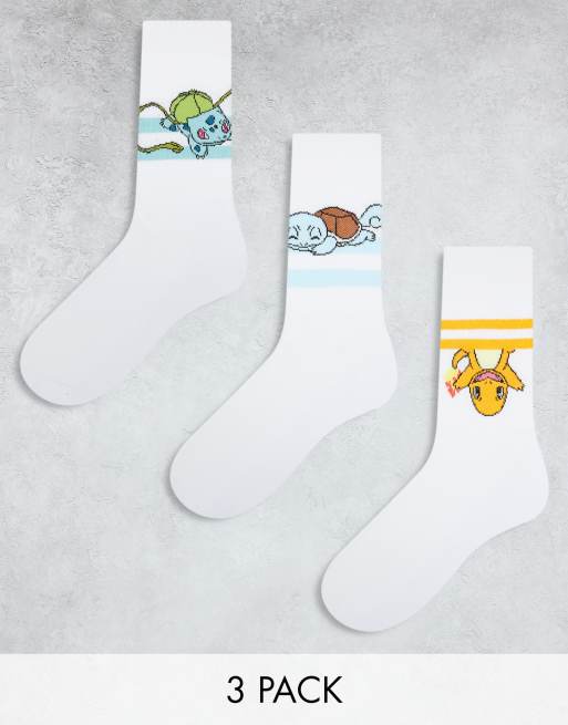 ASOS DESIGN – Zestaw 3 par białych skarpetek z postaciami z Pokémonów