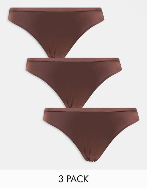 ASOS DESIGN – Zestaw 3 par brązowych fig brazylijskich z mikrofibry