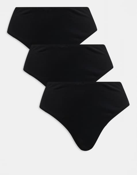 ASOS DESIGN – Zestaw 3 par czarnych bawełnianych fig brazylijskich z podwyższonym stanem - view 1