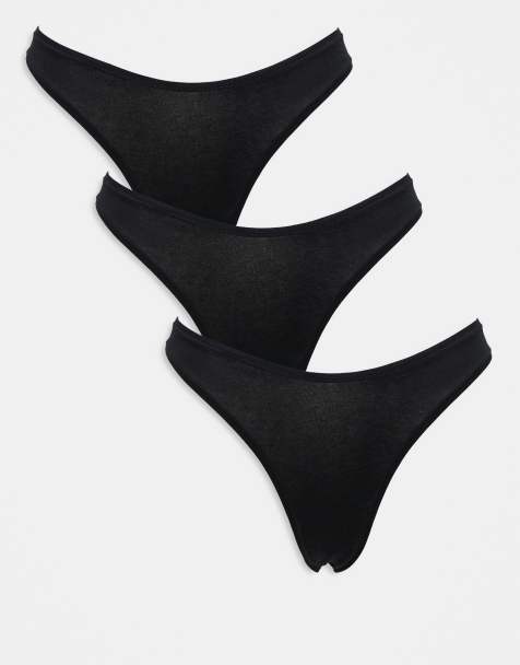 ASOS DESIGN – Zestaw 3 par czarnych stringów z bawełny - view 1