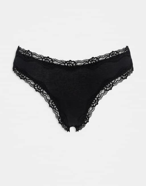 ASOS DESIGN – Zestaw 3 par czarnych stringów z koronkowym wykończeniem, 2 z 4