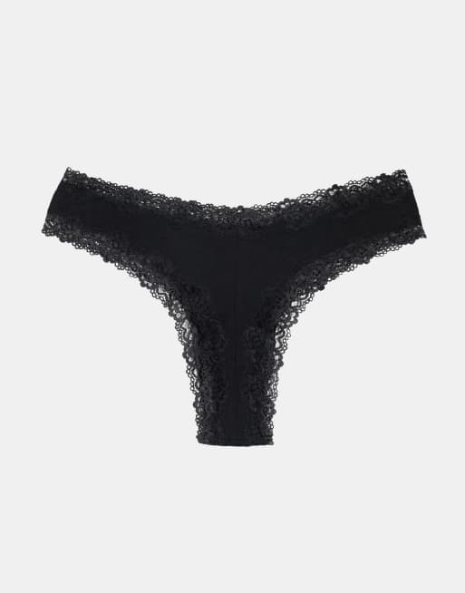 ASOS DESIGN – Zestaw 3 par czarnych stringów z koronkowym wykończeniem, 4 z 4