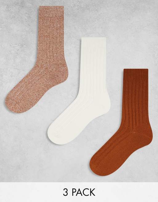 ASOS DESIGN – Zestaw 3 par długich skarpetek odcieniach brązu