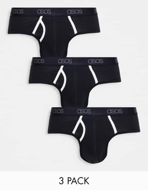 ASOS DESIGN – Zestaw 3 par dżersejowych slipów z białymi lamówkami i logo w talii
