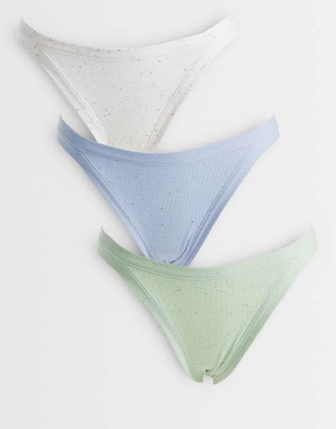 ASOS DESIGN – Zestaw 3 par fig brazylijskich typu tanga w stylu lat 90. w kolorach kremowym, niebieskim i szałwiowym - view 1