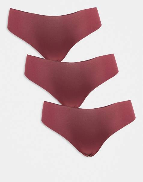 ASOS DESIGN – Zestaw 3 par niewidocznych bordowych fig brazylijskich z koronką - view 1