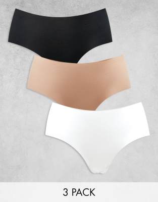 ASOS DESIGN – Zestaw 3 par niewidocznych pod ubraniem fig biodrówek w kolorze czarnym, białym i beżowym
