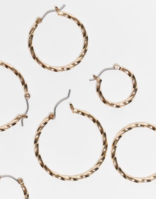 ASOS DESIGN – Zestaw 3 par skręconych kolczyków kółek w kolorze złota, 2 z 3