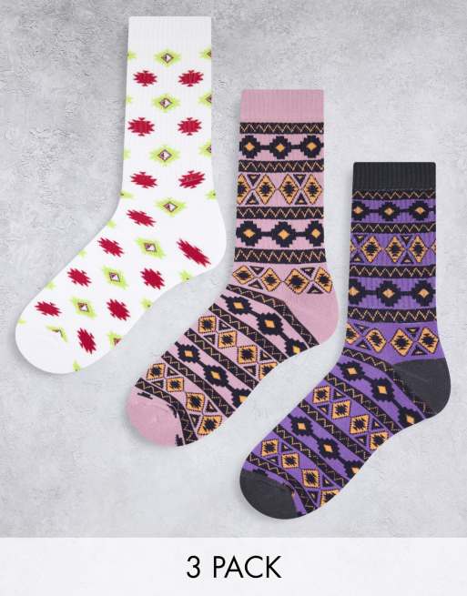 ASOS DESIGN – Zestaw 3 par sportowych skarpetek w aztecki wzór