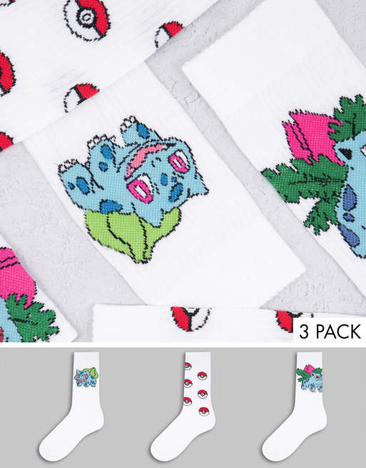 ASOS DESIGN – Zestaw 3 par sportowych skarpetek z pokemonem Bulbasaurem