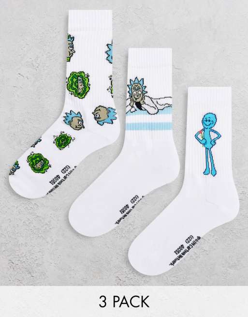 ASOS DESIGN – Zestaw 3 par sportowych skarpetek ze wzorem Ricka i Mr. Meeseeksa