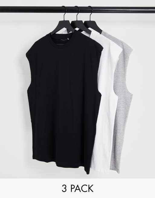 ASOS DESIGN – Zestaw 3 podkoszulków oversize w kolorach białym, czarnym i szarym melanżowym