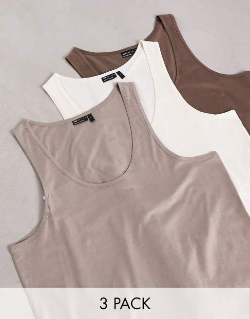 ASOS DESIGN – Zestaw 3 podkoszulków z dekoltem w kształcie litery U w kolorze ecru, beżowym i brązowym