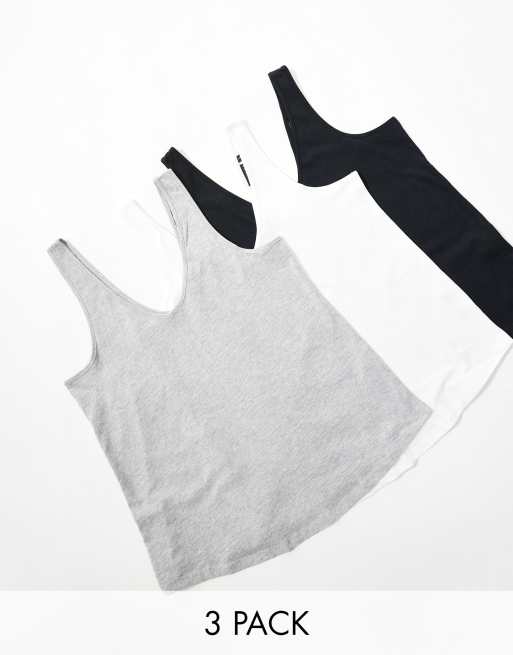 ASOS DESIGN – Zestaw 3 podkoszulków z mieszanki bawełny z dekoltem w kształcie litery U – W zestawie taniej