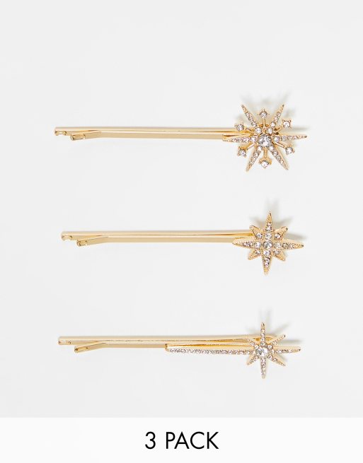 ASOS DESIGN – Zestaw 3 spinek do włosów w kolorze złota z astronomicznym motywem z kryształkami 