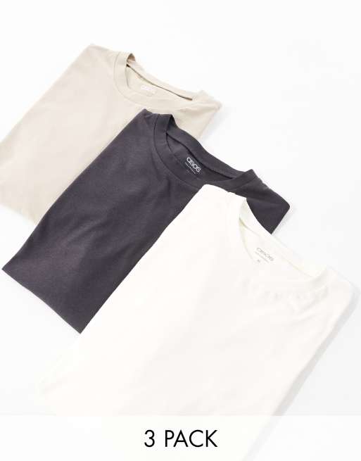 ASOS DESIGN – Zestaw 3 T-shirtów z okrągłym dekoltem i długim rękawem w różnych kolorach