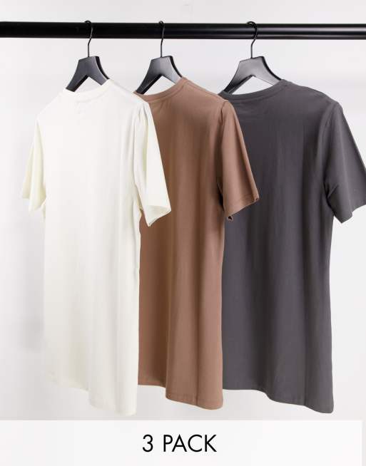 ASOS DESIGN – Zestaw 3 T-shirtów z okrągłym dekoltem o kroju podkreślającym sylwetkę w różnych kolorach 