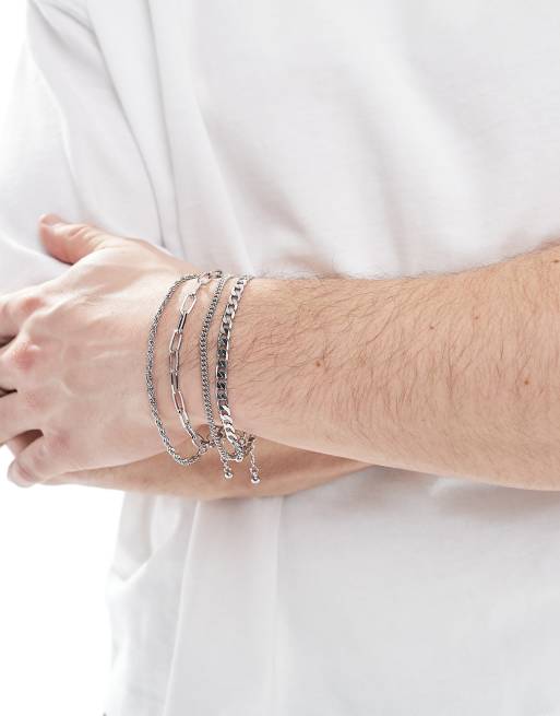 ASOS DESIGN – Zestaw 4 bransoletek łańcuszkowych w odcieniu srebra