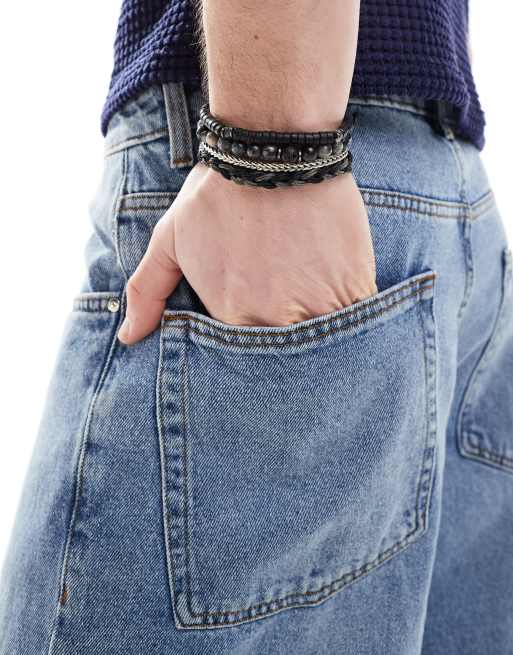 ASOS DESIGN – Zestaw 4 bransoletek z koralików w odcieniach czarnym i białym