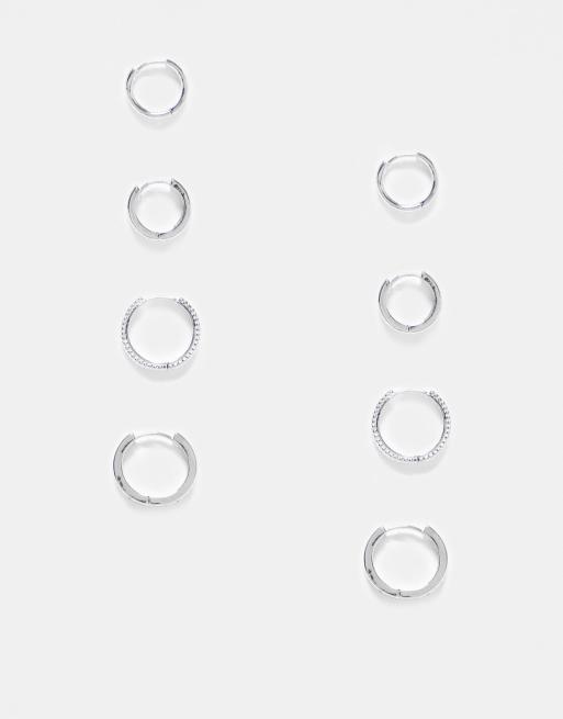 ASOS DESIGN – Zestaw 4 małych kolczyków-kół w odcieniu srebra