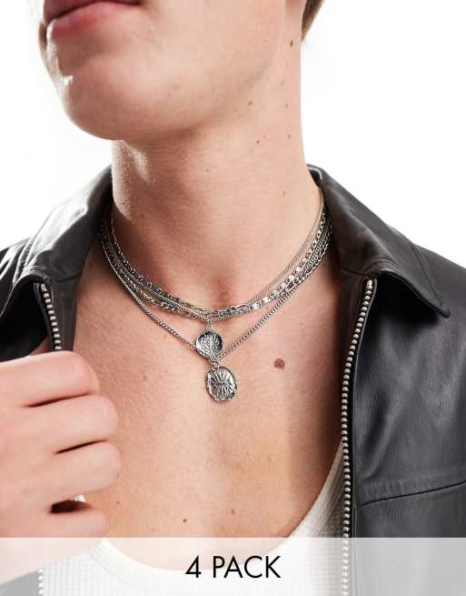ASOS DESIGN – Zestaw 4 naszyjników w odcieniu srebra z zawieszkami