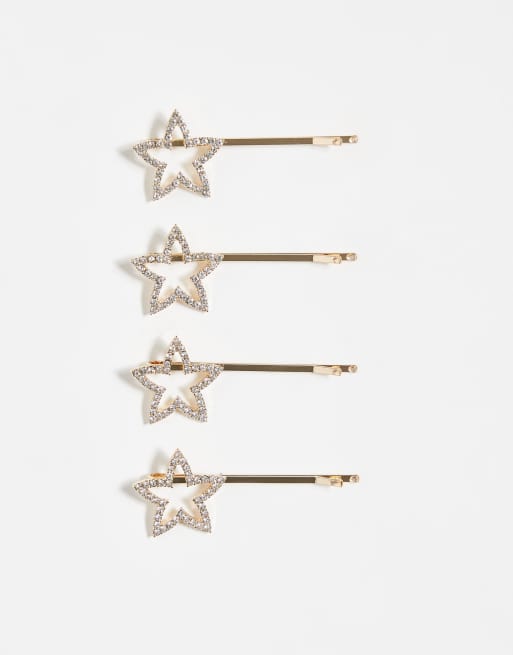 ASOS DESIGN – Zestaw 4 spinek do włosów w kształcie gwiazd w złotym kolorze