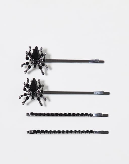 ASOS DESIGN – Zestaw 4 spinek do włosów z motywem pająka i kryształkami w kolorze srebra