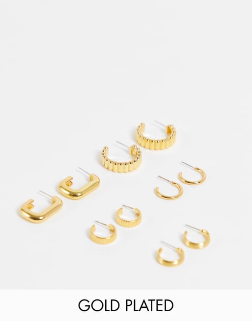 ASOS DESIGN – Zestaw 5 par kolczyków kół z minimalistycznym wzorem platerowanych 14-karatowym złotem