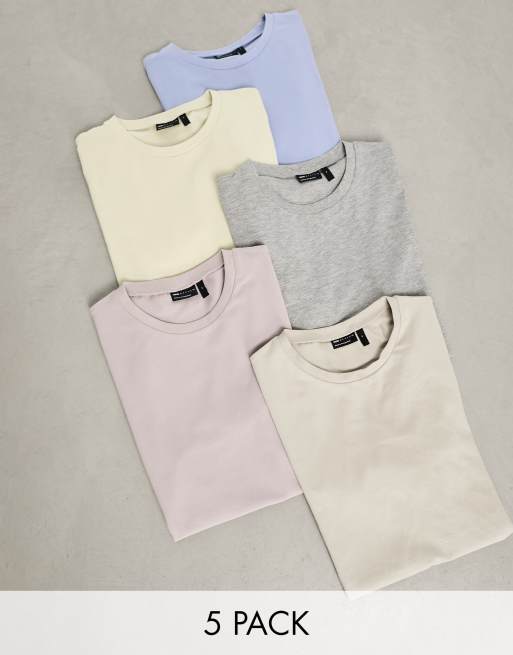ASOS DESIGN – Zestaw 5 T-shirtów o kroju podkreślających sylwetkę w różnych kolorach