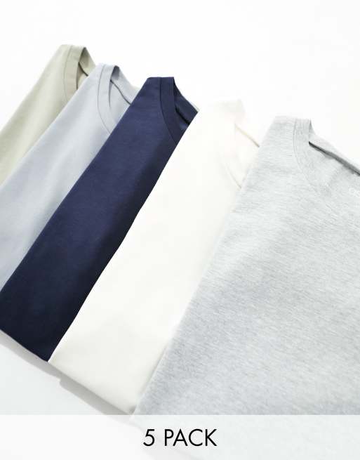 ASOS DESIGN – Zestaw 5 T-shirtów o kroju podkreślającym sylwetkę z okrągłym dekoltem w różnych kolorach